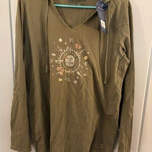 Life Is Good Khaki Long Sleeve Shirt with Compass Design